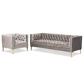 Baxton Studio Zanetta Gray Velvet Gold Finished 2-Piece Sofa and Lounge Chair Set 153-9689-8324